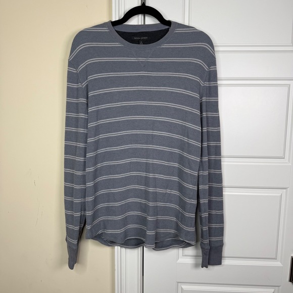 Banana Republic Other - Banana Republic Mens Grey Striped Waffle Knit Thermal Long Sleeve Shirt Medium